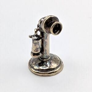 Vintage Sterling Silver Retro Old Fashioned Candlestick Telephone Charm 5.12g
